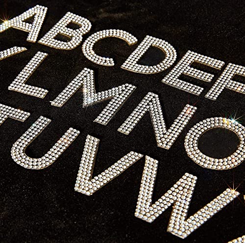 Locacrystal 34Pcs Bling Rhinestone Alphabet Letter Stickers, A-Z Letters Self-Adhesive hotfix Crystal Rhinestones Word Stickers for Cars Arts Crafts Clothing DIY Decoration(White/Silver)