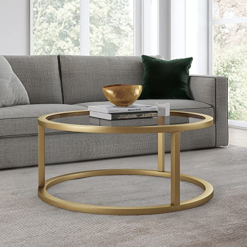 Parker 35'' Wide Round Coffee Table in Brass