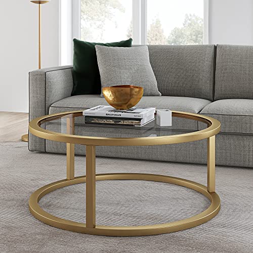 Parker 35'' Wide Round Coffee Table in Brass
