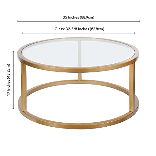 Parker 35'' Wide Round Coffee Table in Brass