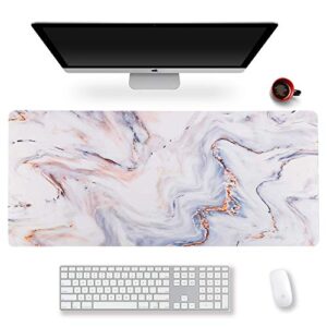 extended gaming mouse pad xxl artso large keyboard mat long mousepad desk decor writing pad non slip rubber base stitched edges for work, game, office, home, 35.1" x 15.7", white gold marble