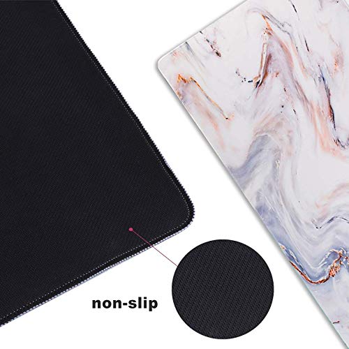 Extended Gaming Mouse Pad XXL ArtSo Large Keyboard Mat Long Mousepad Desk Decor Writing Pad Non Slip Rubber Base Stitched Edges for Work, Game, Office, Home, 35.1" x 15.7", White Gold Marble