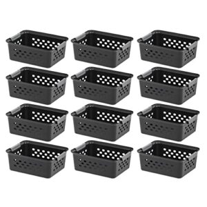 IRIS USA Plastic Storage Basket, 12-Pack, Small, Shelf Basket Organizer for Pantries, Kitchens, Cabinets and Bedrooms Black