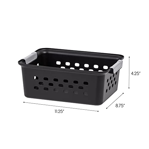 IRIS USA Plastic Storage Basket, 12-Pack, Small, Shelf Basket Organizer for Pantries, Kitchens, Cabinets and Bedrooms Black