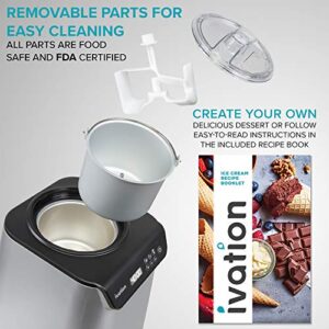 Ivation Automatic Ice Cream Maker Machine, No Pre-freezing Necessary with Built-in Compressor, Stainless Steel Gelato Maker, LCD Screen, Digital Timer, Removable Bowl, Clear Lid