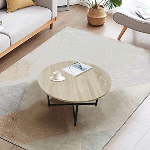 Round Coffee Table, Modern Small Coffee Table Sofa Table Tea Table for Living Room, Office Desk, Balcony, Wood Desktop and Metal Legs, 23.6inch White Oak