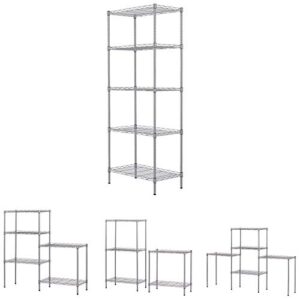 5 tier wire shelving unit floor standing storage rack,steel storage shelf for office kitchen (silver)