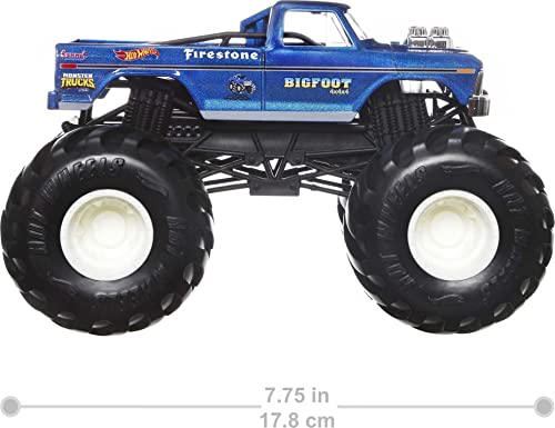 Hot Wheels Monster Trucks, Oversized Monster Truck Bigfoot, 1:24 Scale Die-Cast Toy Truck with Giant Wheels and Cool Designs