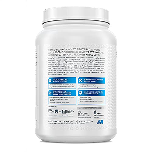 MuscleTech Grass Fed Whey Protein Powder for Muscle Gain | Growth Hormone Free, Non-GMO, Gluten Free | 20g Protein + 4.3g BCAA | Triple Chocolate, 1.8 lbs