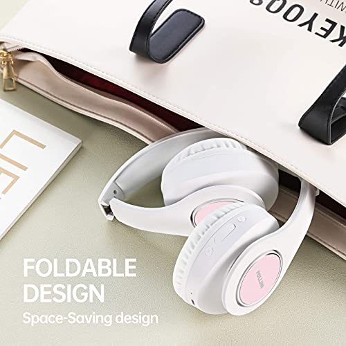 pollini Bluetooth Headphones Wireless, 40H Playtime Foldable Over Ear Headphones with Microphone, Deep Bass Stereo Headset with Soft Memory-Protein Earmuffs for iPhone/Android Cell Phone/PC (White)