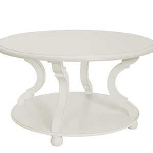 FINECASA Wood Coffee Table,Round Coffee Table Living Room, Round Cocktail Table with Storage, Sofa Table with Shelf, 31.0x18.3 Inches, Accent Tables with Carved Legs for Living Room, White