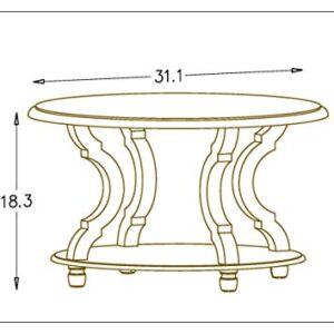 FINECASA Wood Coffee Table,Round Coffee Table Living Room, Round Cocktail Table with Storage, Sofa Table with Shelf, 31.0x18.3 Inches, Accent Tables with Carved Legs for Living Room, White