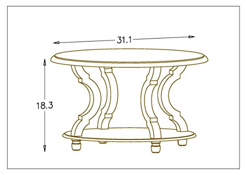 FINECASA Wood Coffee Table,Round Coffee Table Living Room, Round Cocktail Table with Storage, Sofa Table with Shelf, 31.0x18.3 Inches, Accent Tables with Carved Legs for Living Room, White