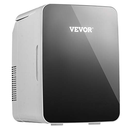 VEVOR Mini 10 Liter Portable Cooler Warmer Fridge Black Compact Refrigerator, Lightweight Beauty Cooling, for Bedroom Office Car Boat Dorm Skincare (110V/12V), 10L