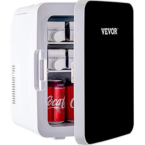 VEVOR Mini 10 Liter Portable Cooler Warmer Fridge Black Compact Refrigerator, Lightweight Beauty Cooling, for Bedroom Office Car Boat Dorm Skincare (110V/12V), 10L