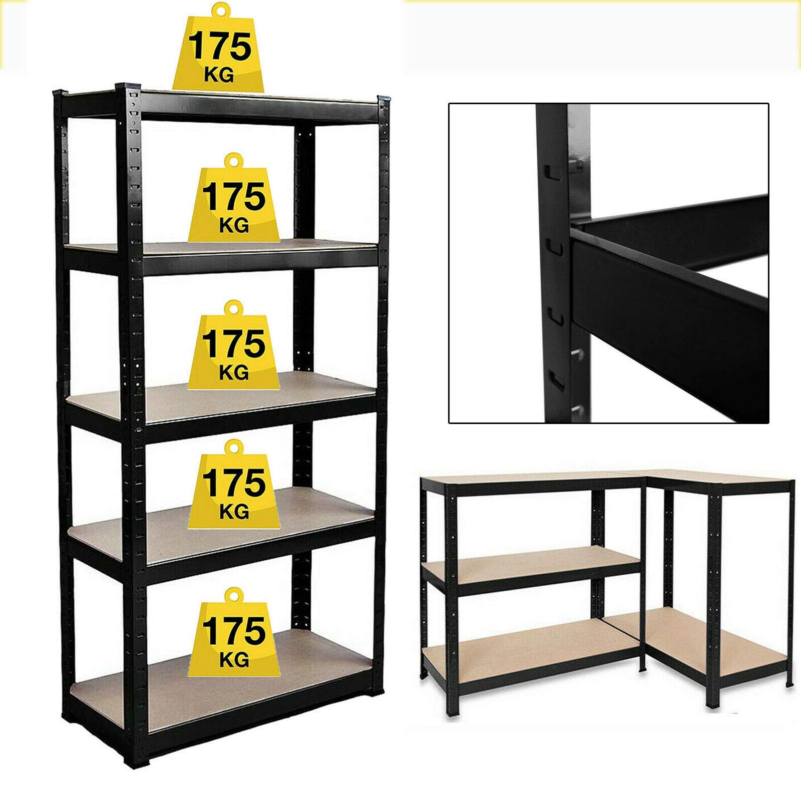 Autofather 5 Tier Garage Shelving Unit Heavy Duty Steel Metal Industrial Shelves Boltless Adjustable Racking Storage Shelf MDP Boards Max 875KG Capacity 28”L x 12”D x 59”H (Black)