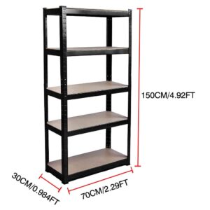 Autofather 5 Tier Garage Shelving Unit Heavy Duty Steel Metal Industrial Shelves Boltless Adjustable Racking Storage Shelf MDP Boards Max 875KG Capacity 28”L x 12”D x 59”H (Black)