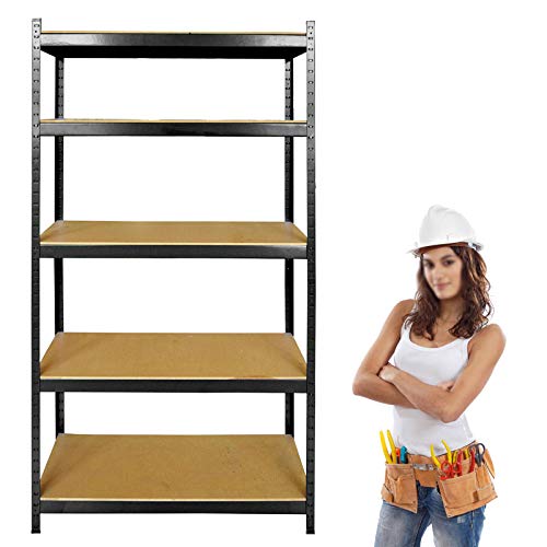 Storage Rack, Bookshelf, Souvenir Collection and Display Rack, 5 Tier Black Shelving Unit MDF Boards Storage Shelve, 175kg/ 386lbs Loading Capacity Per Shelf, 28inch Lx12inch Wx59inch H TGSM150 BL