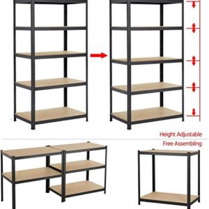 Storage Rack, Bookshelf, Souvenir Collection and Display Rack, 5 Tier Black Shelving Unit MDF Boards Storage Shelve, 175kg/ 386lbs Loading Capacity Per Shelf, 28inch Lx12inch Wx59inch H TGSM150 BL