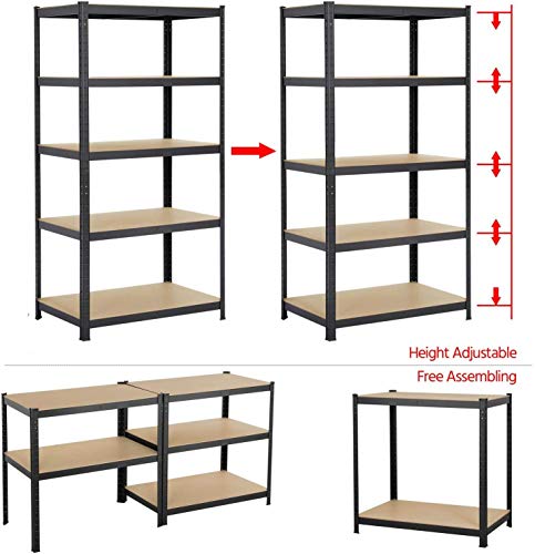 Storage Rack, Bookshelf, Souvenir Collection and Display Rack, 5 Tier Black Shelving Unit MDF Boards Storage Shelve, 175kg/ 386lbs Loading Capacity Per Shelf, 28inch Lx12inch Wx59inch H TGSM150 BL