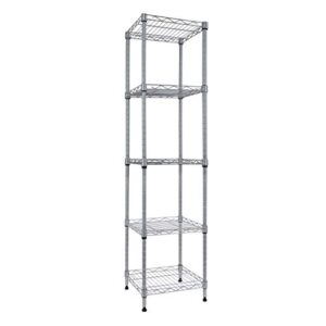 giotorent 5 tier standing shelving metal units, adjustable height wire shelf display rack for laundry bathroom kitchen 11.8 w x 11.8 d x 50 h (5-tier, silver)