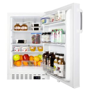 Summit Appliance ALR46W Built-in Undercounter ADA Compliant Residential All-Refrigerator in White with Door Storage, Adjustable Thermostat, Open Door Alarm, Sealed Back and Auto Defrost