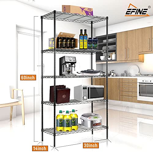 EFINE 5-Shelf Shelving Unit with Shelf Liners Set of 5, Adjustable, Metal Wire Shelves, 150lbs Loading Capacity Per Shelf, Shelving Units and Storage for Kitchen and Garage (30W x 14D x 60H) Black