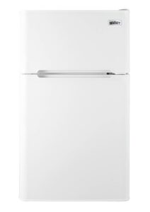 summit appliance cp34w energy star certified 19" wide counter height 2-door refrigerator-freezer in white with cycle defrost, adjustable thermostat, interior light