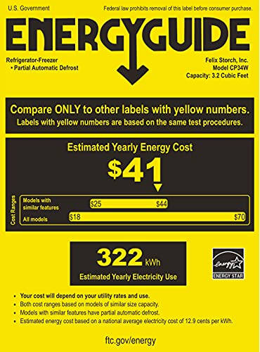 Summit Appliance CP34W ENERGY STAR Certified 19" Wide Counter Height 2-Door Refrigerator-Freezer in White with Cycle Defrost, Adjustable Thermostat, Interior Light