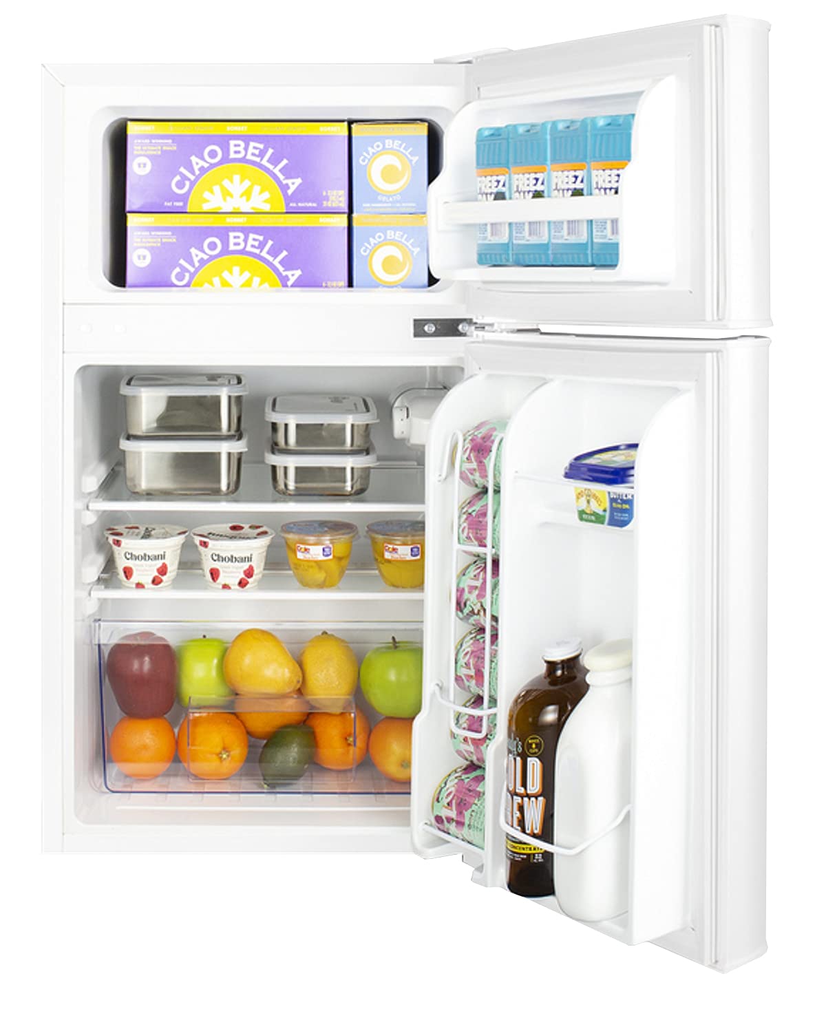 Summit Appliance CP34W ENERGY STAR Certified 19" Wide Counter Height 2-Door Refrigerator-Freezer in White with Cycle Defrost, Adjustable Thermostat, Interior Light
