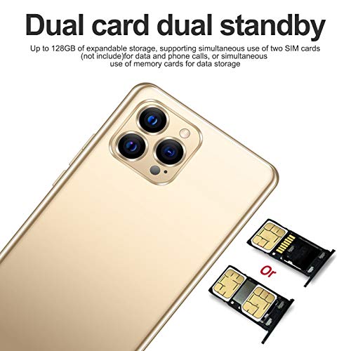 Dilwe1 i12 Pro MAX Unlocked Smartphone, 6.26in HD Bang Screen Mobile Phone, 1+8G Dual Sim Cell Phone with Free 128G Memory Card for Android 10.0 Gold(US)