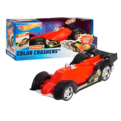 Hot Wheels Color Crashers Hi-Tech Missile, Motorized Toy Car with Lights & Sounds, Red, by Just Play