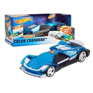 hot wheels color crashers cyber speeder, motorized toy car with lights & sounds, blue, by just play