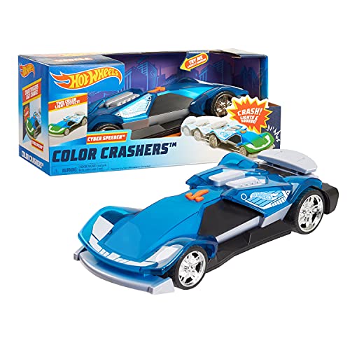 Hot Wheels Color Crashers Cyber Speeder, Motorized Toy Car with Lights & Sounds, Blue, by Just Play