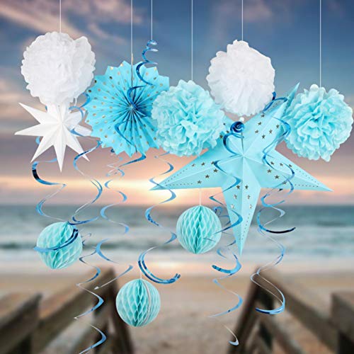 Paper Decorations Party Pink&Blue Baby Shower Party Decoration KIY Hanging Swirls Star Lantern Tissue Pom Honeycomb Balls Paper Fan Flower for Birthday