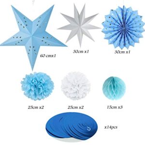 Paper Decorations Party Pink&Blue Baby Shower Party Decoration KIY Hanging Swirls Star Lantern Tissue Pom Honeycomb Balls Paper Fan Flower for Birthday