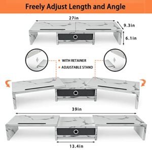 WESTREE Dual Monitor Stand Riser with Drawer-Monitor Stand Riser for 2 Monitors, Adjustable Length and Angle, 2 Phone Hold,Desktop Organizer Stand for Computer/Laptop/PC/Printer