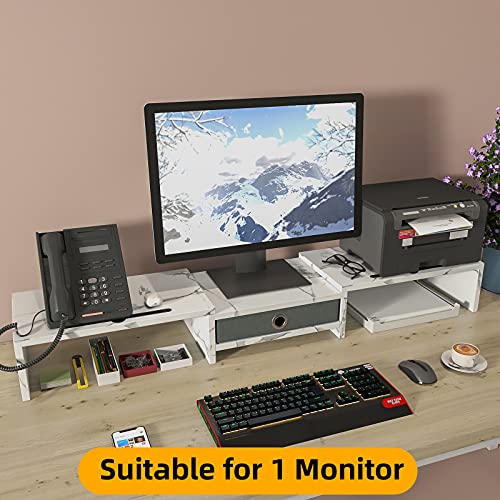 WESTREE Dual Monitor Stand Riser with Drawer-Monitor Stand Riser for 2 Monitors, Adjustable Length and Angle, 2 Phone Hold,Desktop Organizer Stand for Computer/Laptop/PC/Printer