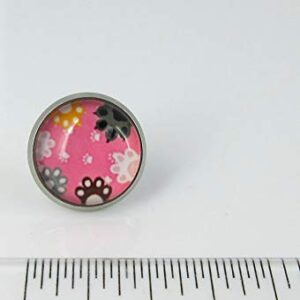 Stainless Steel Pink Cat Paw Print Glass Stud Earrings 12mm