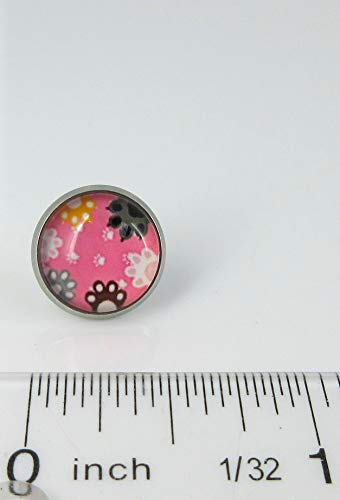 Stainless Steel Pink Cat Paw Print Glass Stud Earrings 12mm