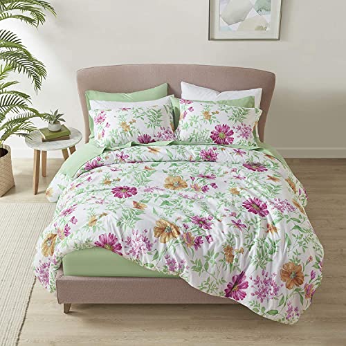 Comfort Spaces Bed in A Bag Comforter Set - College Dorm Room Essentials for Girls Bedding, Complete Dormitory Bedroom Pack And Sheet with 2 Side Pockets, King, Green