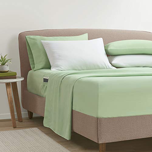 Comfort Spaces Bed in A Bag Comforter Set - College Dorm Room Essentials for Girls Bedding, Complete Dormitory Bedroom Pack And Sheet with 2 Side Pockets, King, Green