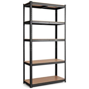 tangkula metal storage shelves, heavy duty steel 5 tier utility shelves with adjustable shelves, bolt-free assembly, high weight capacity, garage organization storage rack, 36"lx16''wx72"h (1, black)