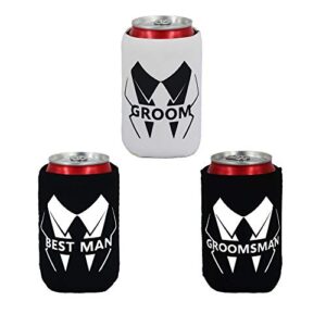 LADY & HOME Set of 7 Groom and Groomsmen Can Coolers, Groomsmen Proposal Can Sleeve Favors for Bachelor Party & Wedding Party (Bold)