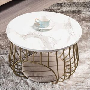 moncot 22" round coffee table,cocktail table mdf top white marble pattern gold metal frame,modern coffee table with openning cat house for living room(white marble+gold)