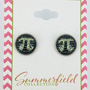 Stainless Steel Pi Print Glass Stud Earrings 12mm