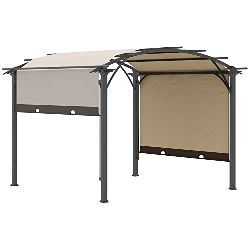 Outsunny 11' x 11' Outdoor Retractable Pergola Canopy, Arched Sun Shade Shelter, Metal Frame Patio Canopy for Backyard, Garden, Porch, Beach