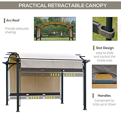 Outsunny 11' x 11' Outdoor Retractable Pergola Canopy, Arched Sun Shade Shelter, Metal Frame Patio Canopy for Backyard, Garden, Porch, Beach