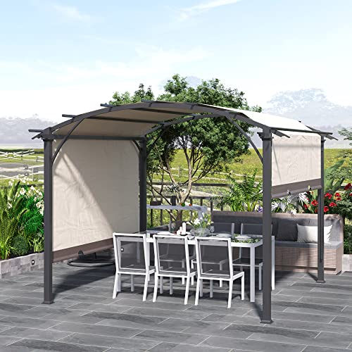 Outsunny 11' x 11' Outdoor Retractable Pergola Canopy, Arched Sun Shade Shelter, Metal Frame Patio Canopy for Backyard, Garden, Porch, Beach