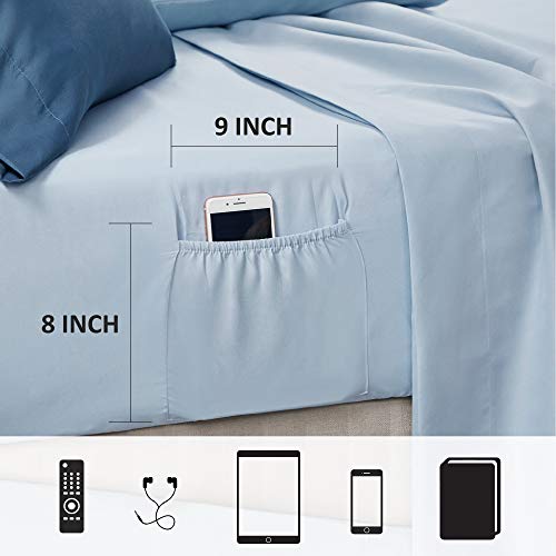 Comfort Spaces Bed in A Bag - Trendy Casual Design Cozy Comforter with Complete Sheet Set with Side Pocket, All Season Cover, Matching Shams, Full(80"x90"), Gloria, Damask Blue 9 Piece